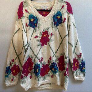 Vintage Clasile cotton floral v neck sweater Sz M